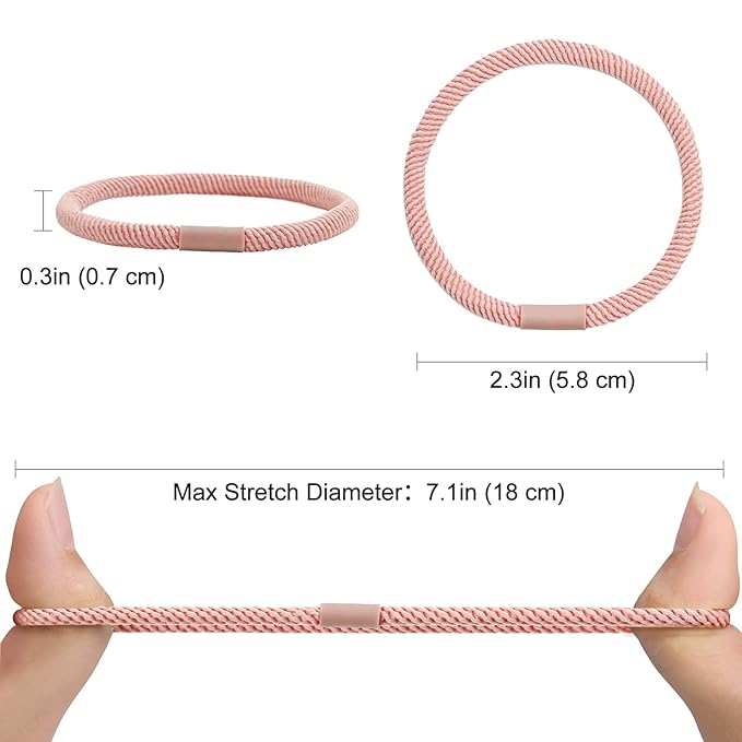 Lolalet Hair Ties (20 Pcs, Style D) - Thicker, Stretchy, Durable, No Pull Nylon Hair Ponytail Holder for Women and Girls, Fit for Thin, Long, Curly Hair, Also as Bracelet, Macaron Color