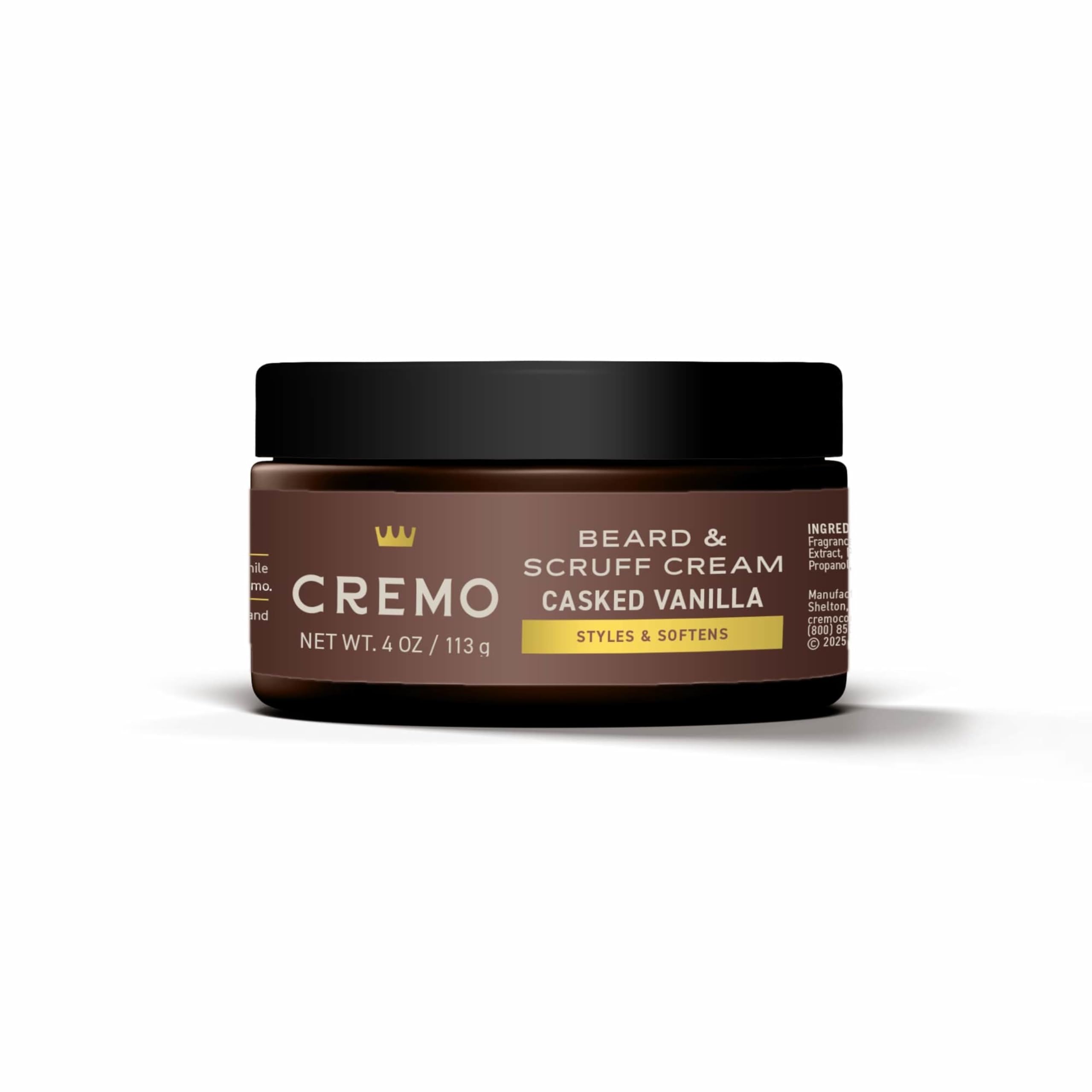 Cremo Beard & Scruff Cream, Casked Vanilla, 4 oz - Soothe Beard Itch, Condition and Offer Light-Hold Styling for Stubble and Scruff
