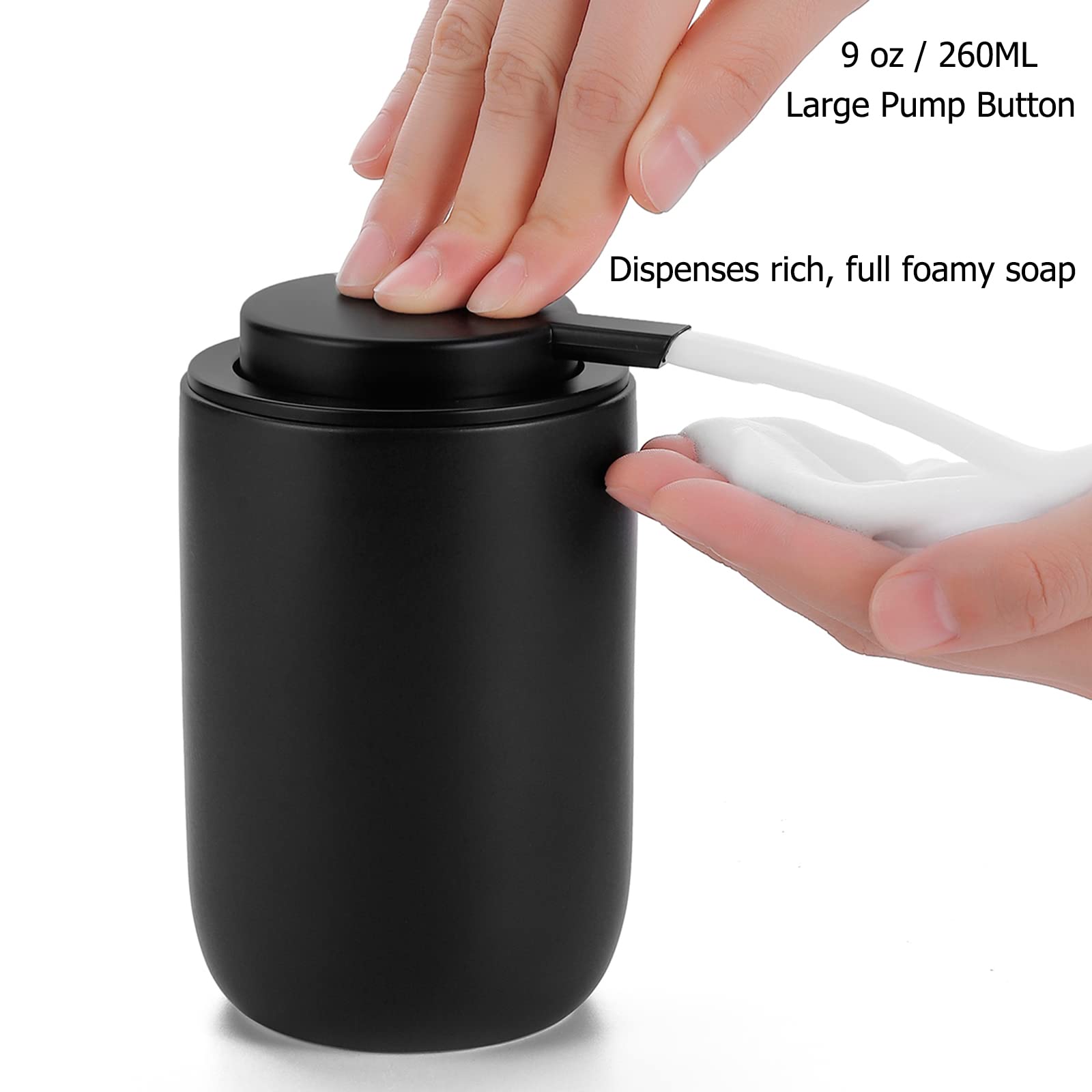 Foaming Soap Dispenser, Thick Ceramic Pump Bottles, Black