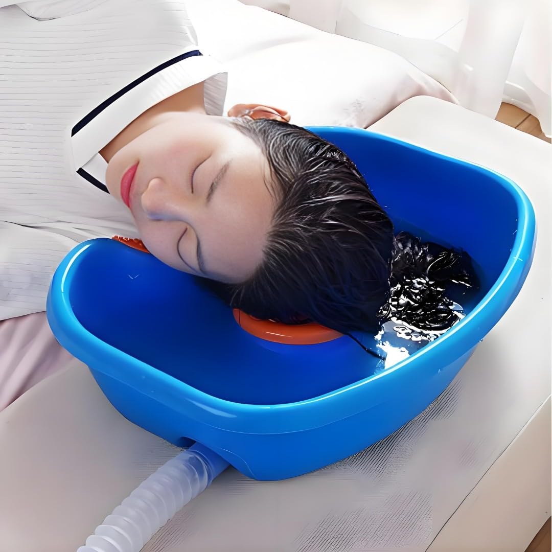 Hair Washing Basin for Bedridden,Shampoo Basin for Bedside,Shampoo Bowl,Washing Sink Made for Handicapped, Bedridden, Kids,Hair Cuts and Coloring-46x35cm (blue)