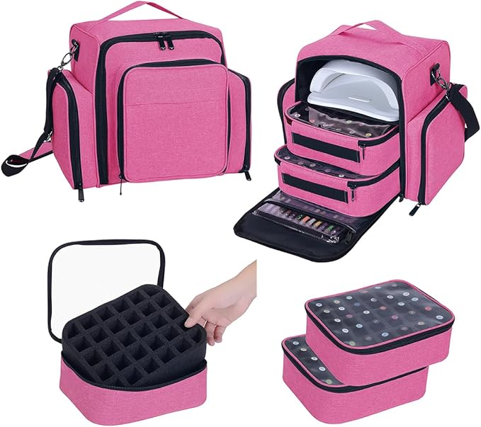 UOZL Nail Polish Organizer Case Hold 60 Bottles with 2 Detachable Bag,Red