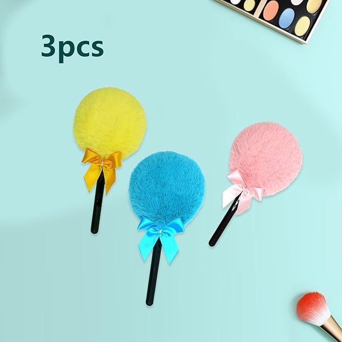 Lollipop Shape Setting Powder Puff,Fluffy Body Powder with Long Handle,Soft Cosmetic Makeup Puffs Women,Cosmetic Applicator for Setting Loose Dusting Blender & BodyPowder Application (Mixed color)