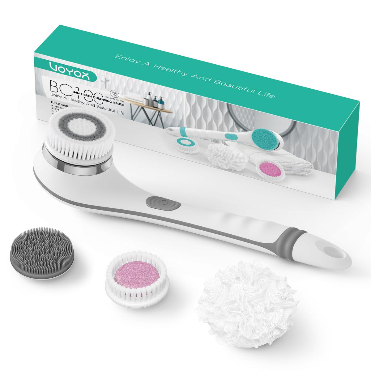 VOYOR Electric Silicone Body Scrubber, Back Brush for Shower Rechargeable