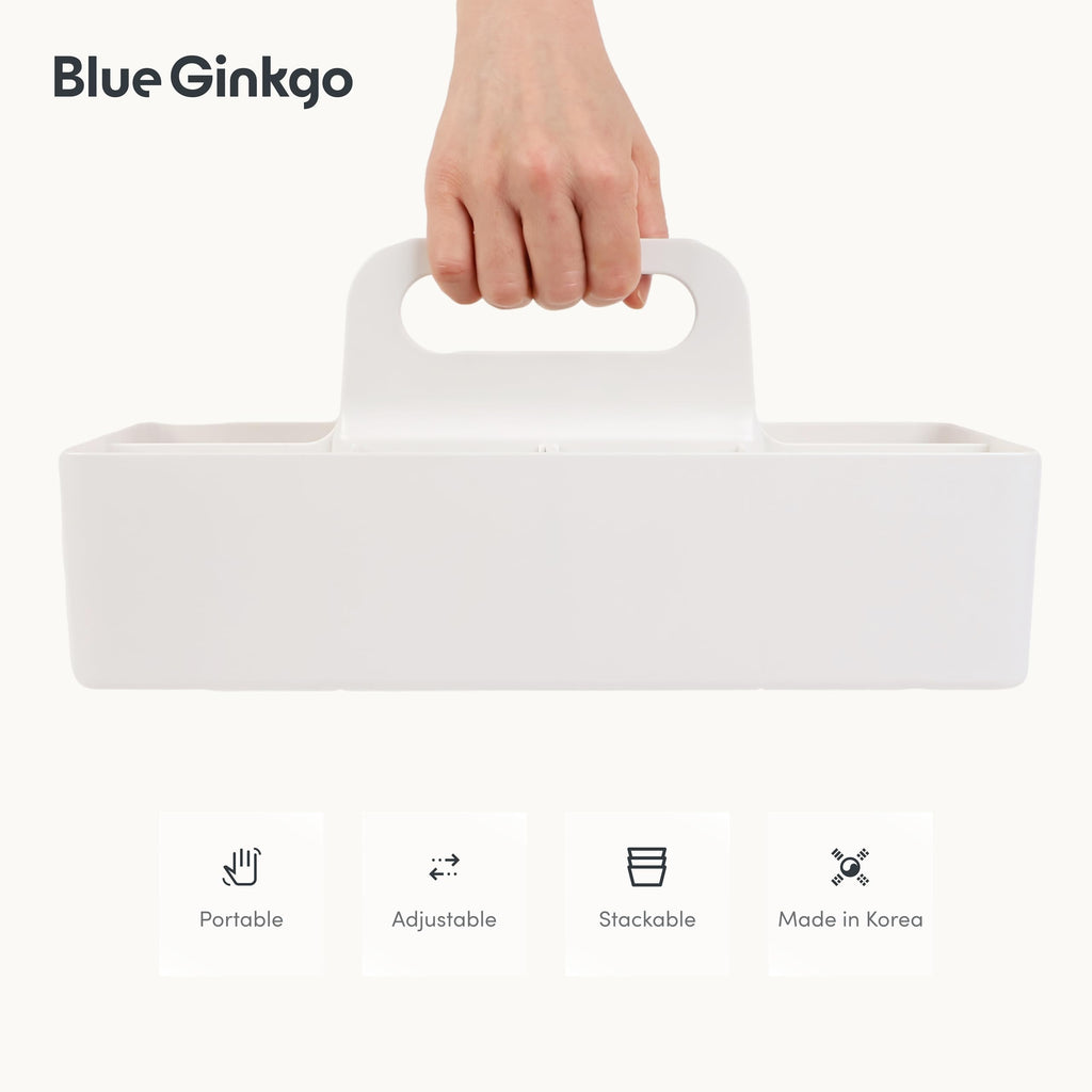 BLUE GINKGO Stackable Organizer Caddy, Long, White, Made in Korea