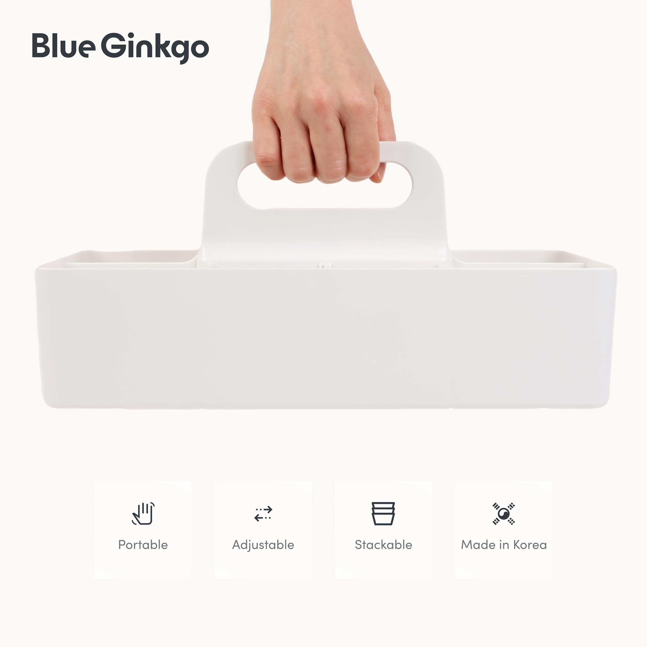 BLUE GINKGO Stackable Organizer Caddy, Long, White, Made in Korea