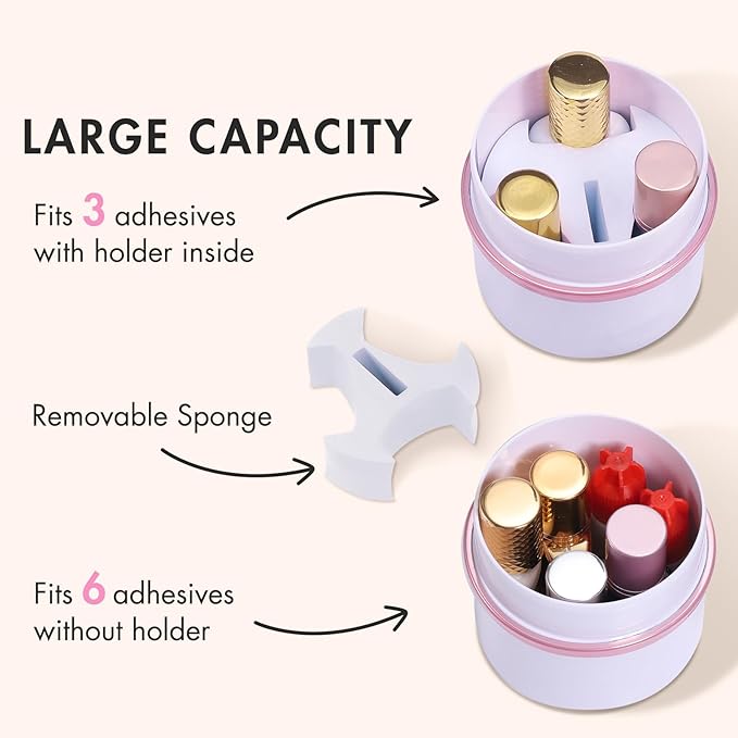 Embagol Eyelash Glue Storage Container Tank - Adhesive Jar Stand Makeup Case Cosmetic Storage Tank - White with Pink