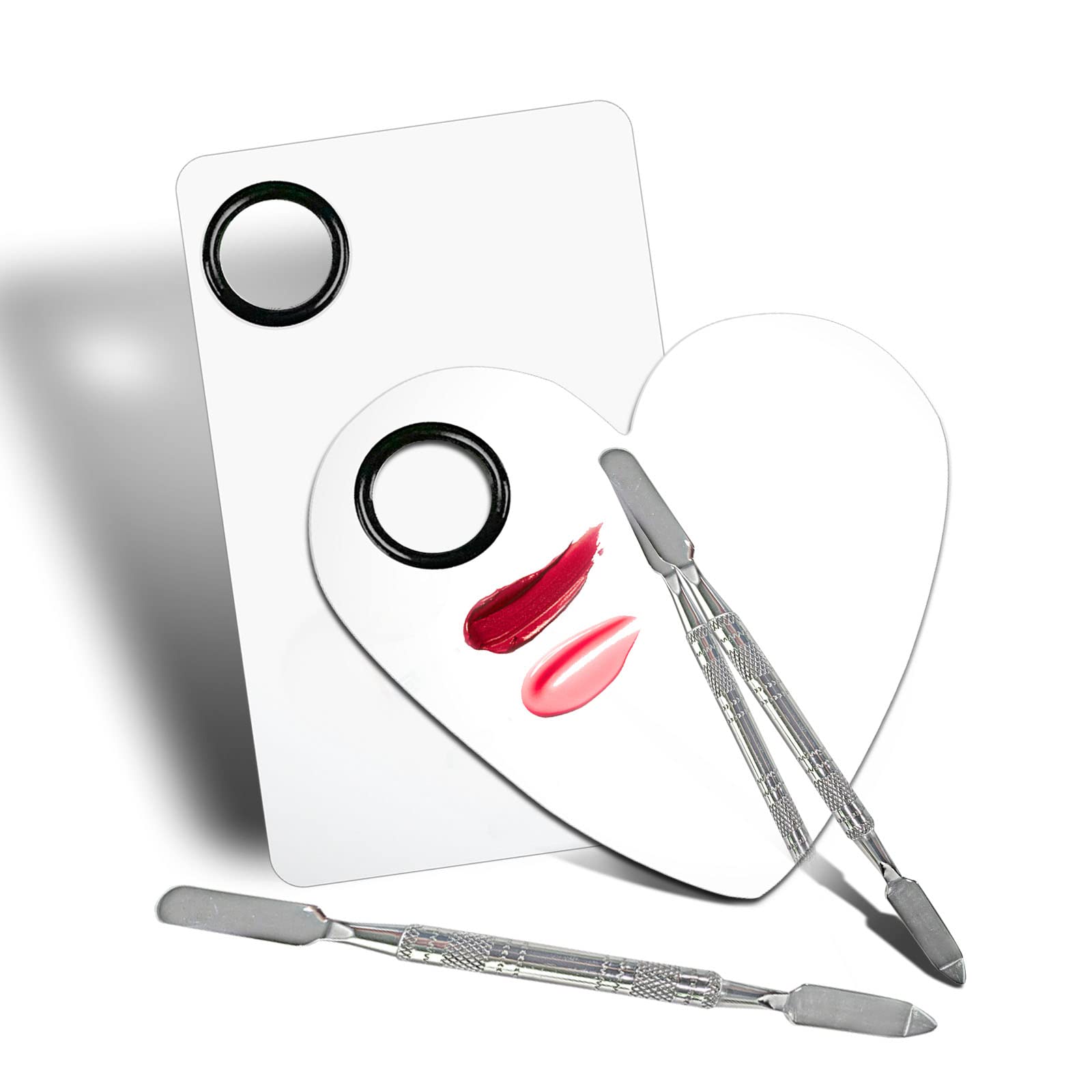 Banugo Stainless Steel Makeup Mixing Palette - 2Pcs, Includes Spatula, For Foundation/Eye Shadow/Mascara/Nail Polish/Pigment/Nail Art
