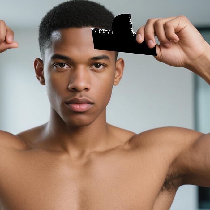 Guduling 2 Pcs Barber Enhancement Card,Black Shape up Tool for Hairline,T Shape Enhancement Card for Barbers,with Measurement Reusable Enhancements Cards for Precise Edge Beard Line UP