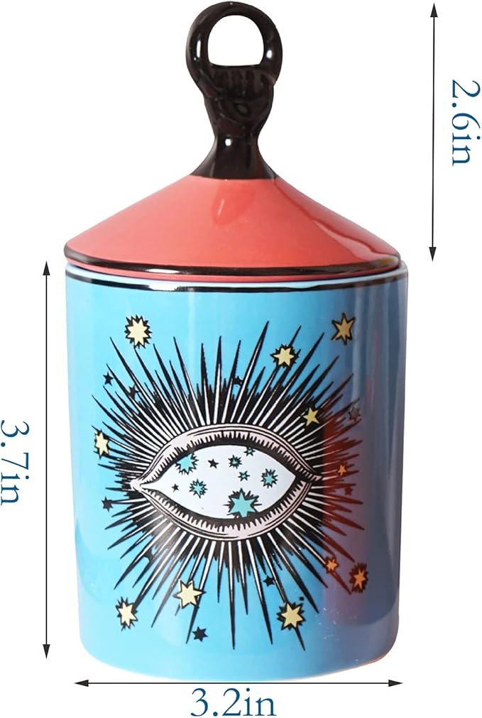 Big Eye Starry Sky Aromatherapy Candle Jar with Lid Ceramic Makecup Cotton Swab Holder Home Deocrative Bottler, Home Fireplace Kitchen Dining Decor for Living Room Knick Knacks Candle Holders