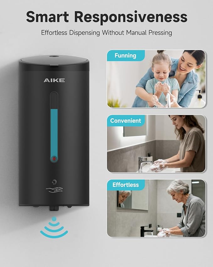 AIKE Wall Mount Automatic Foam Soap Dispenser 25 OZ Commercial Large Capacity Stainless Steel Model AK1205FA(Matte Black)