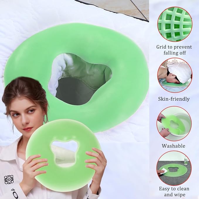 OULIGET Silicone Face Massage Pillow,SPA Beauty Face Relax Headrest,Salon Skin Care Soft Overlay Travel Head Support,Green