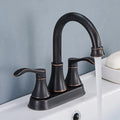 Lead-Free Antique 2 Handle Oil Rubbed Bronze Bathroom Sink Faucet, 360° Swivel High-Arc Spout 4-Inch Centerset Lavatory Vanity Faucets Set with Drain & Water Hoses, VABM10003H