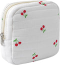 RSRSLEII Small Quilted Cosmetic Pouch for Purse, Mini Cotton Makeup Bag with Compartments, Cute Zipper Lipstick Holder for Women (12Cherry)
