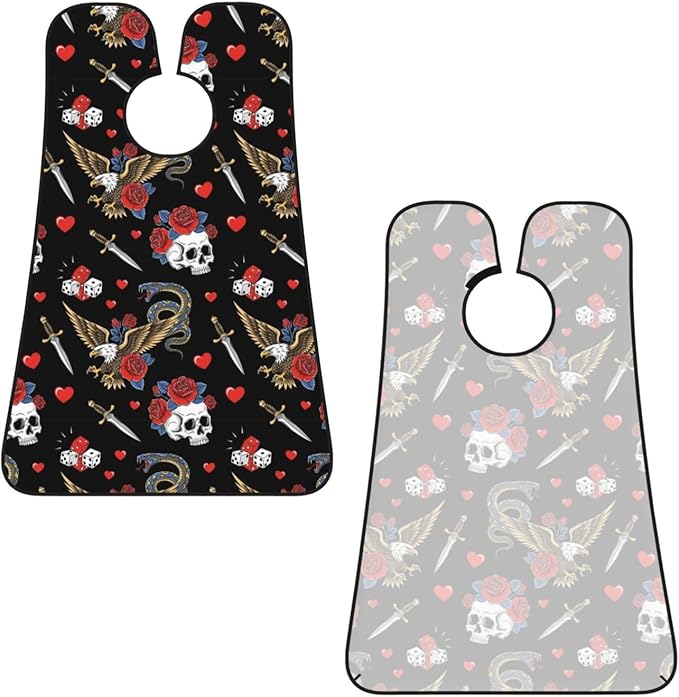 Adjustable Beard Catcher Apron, Vintage Rock Snake Knife Wild Eagle Rose Skull Shave Bib, Non-Stick Waterproof Grooming Bib, Shaving Essential for Men Dad Christmas
