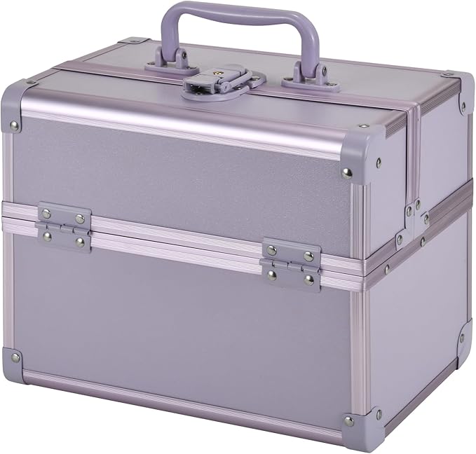 GALHUBIS Makeup Train Case, Portable Makeup Case with Mirror, 2-Trays Cosmetic Organizer Case,Nail Polish Organizer, Travel Makeup Box, Profesional for Salon Barber, Purple