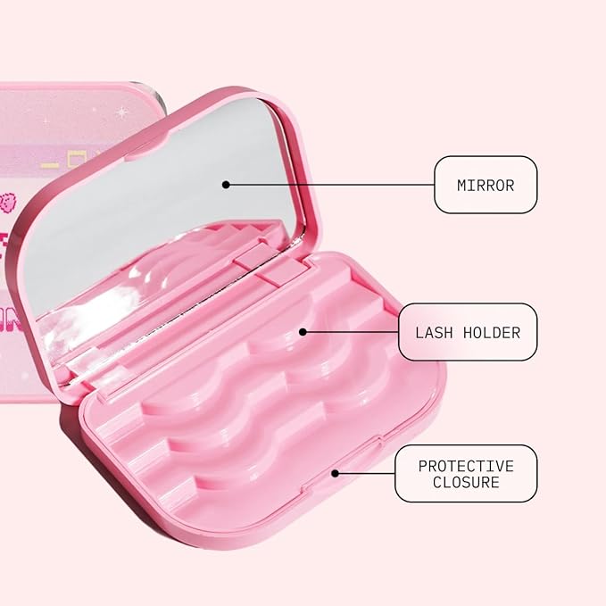 Kara Beauty Lash Case Portable Eyelash Storage Box with Built-In Mirror, Compact Makeup Organizer for Travel, Holds Up to 3 Pairs of Lashes, Cosmetic Case, Makeup Bag & Beauty Accessory (Lash Alert)