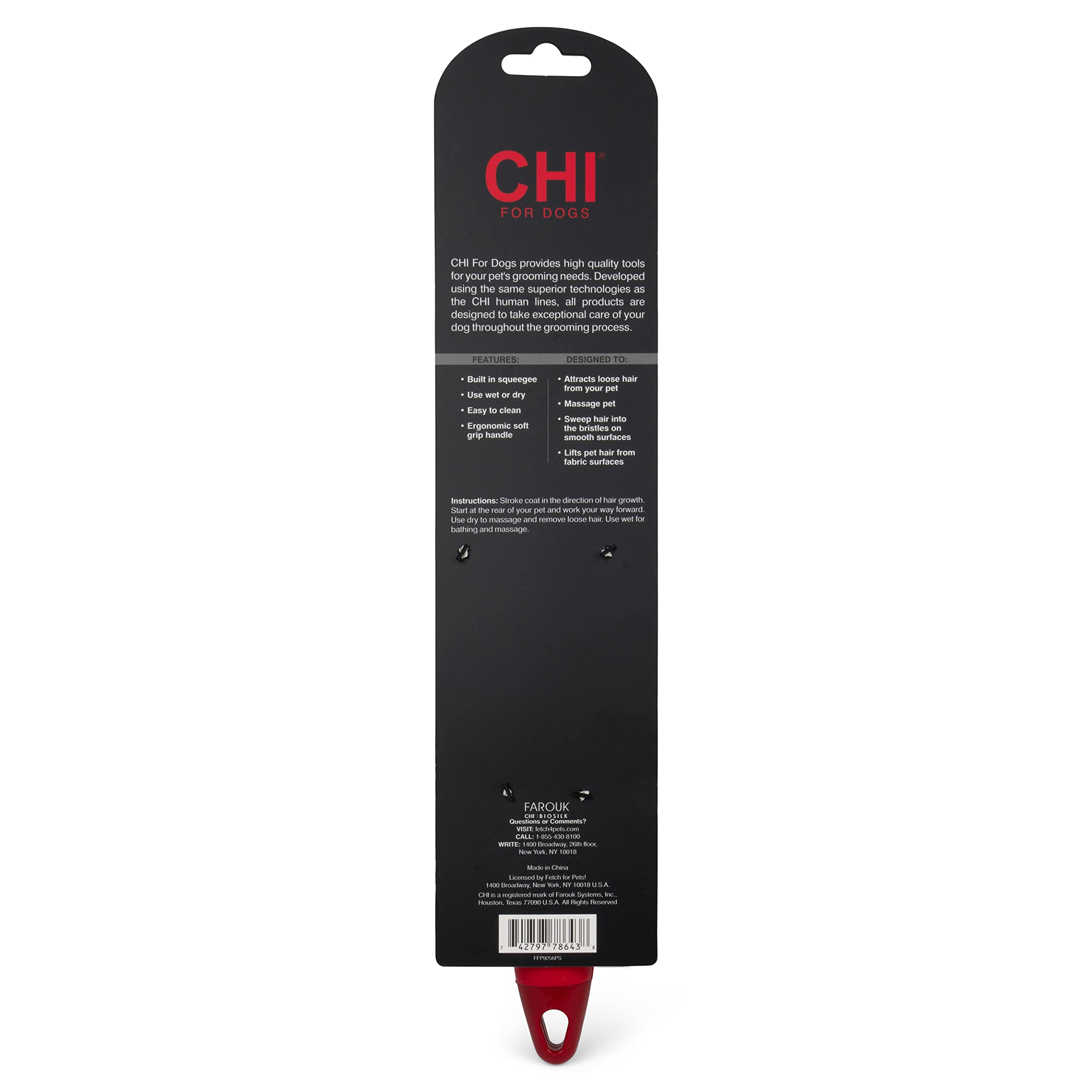 CHI for Dogs Rubber Fur Accumulator Brush, Dog Grooming Tool for Removing Loose Hair and Lint from Coats Furniture Clothing and Car Seats, Flexible Rubber Bristles, Easy Clean Grooming Brush