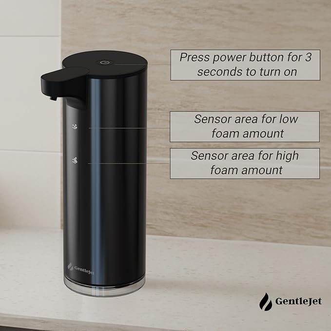 GentleJet EasyFoam Automatic Foaming Soap Dispenser, Touchless USB-C Rechargeable Sensor Pump, 304 Stainless Steel, Adjustable Foam, IPX5 Water-Resistant for Bathroom & Kitchen, 10 fl oz / 300 mL