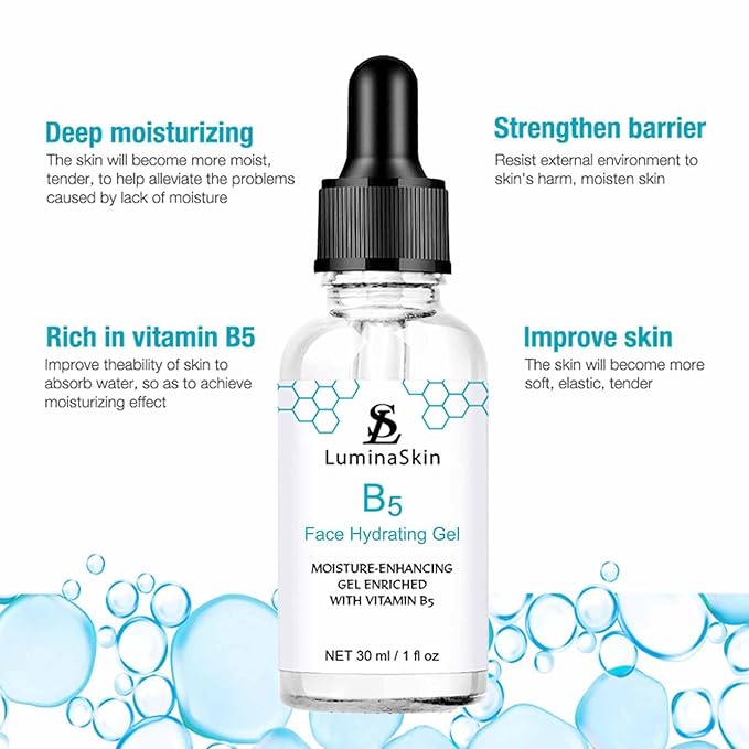 LuminaSkin Hydrating Vitamin B5 Gel Skin Moisture-Enhancing Gel, Hyalu B5 Pure Hyaluronic Acid Serum for Face, with Vitamin B5, Anti-Aging Serum for Fine Lines and Wrinkles 30 ml