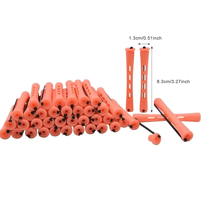 40 Pieces Hair Perm Rods For Long Short Hair Plastic Pink Perm Rods For Black Women Non-slip Hair Roller with Elastic Rubber Hairdressing Styling