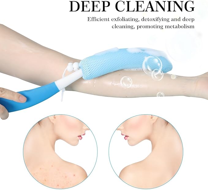 Back Scrubber for Shower, 15.35" Long Handle Shower Brush for Body, Back Brush for Shower for Men Women, Long Handled Bath Sponge for Deep Clean, Exfoliating, Anti-Slip Curve Handled Back Scrubber