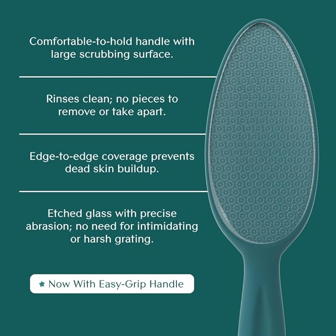 Bare August Glass Foot File with Handle, Teal Callus Remover for Soft Feet