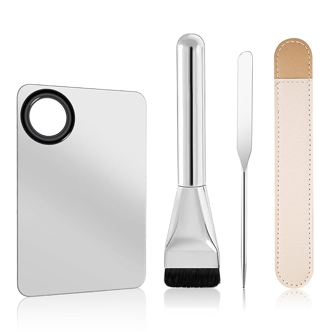 KissDate Makeup Mixing Palette with Foundation Brush for Liquid Makeup and Korean Makeup Spatula, Stainless Steel Makeup Palette Tray Mixer Nail Art Palette Mixing Tray