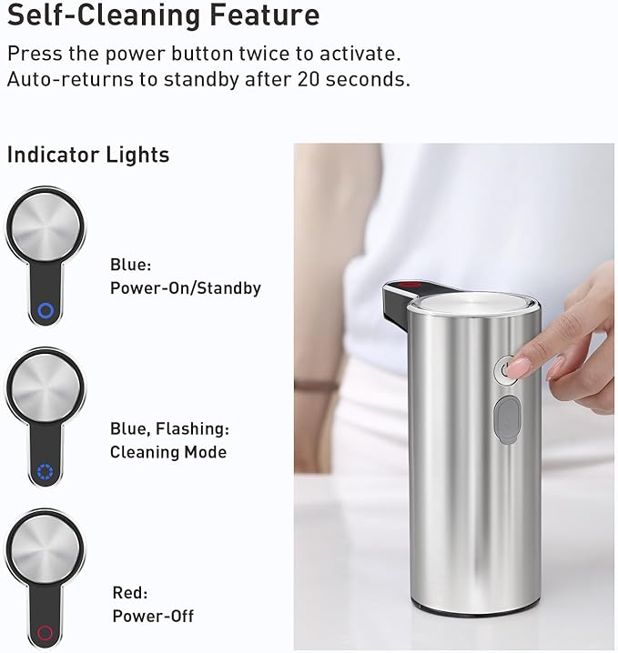 EKO Automatic Foaming Soap Dispenser, Touchless Foam Hand Soap Dispenser for Bathroom and Kitchen, Water-Resistant and Rechargeable, 9 fl oz, Modern Design for Homes and Offices (Stainless)