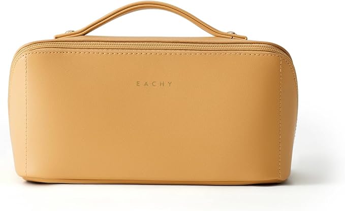EACHY Travel Makeup Bag,Large Capacity Cosmetic Bags for Women,Portable Pouch Open Flat Toiletry Bag Make up Organizer with Divider and Handle