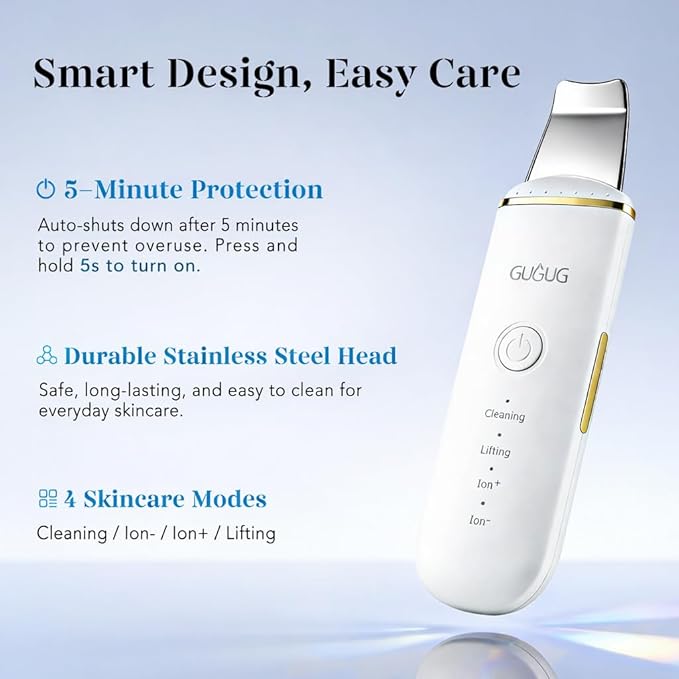 GUGUG Skin Scrubber Spatula Pore Cleaner Blackhead Remover, 4 Modes, White