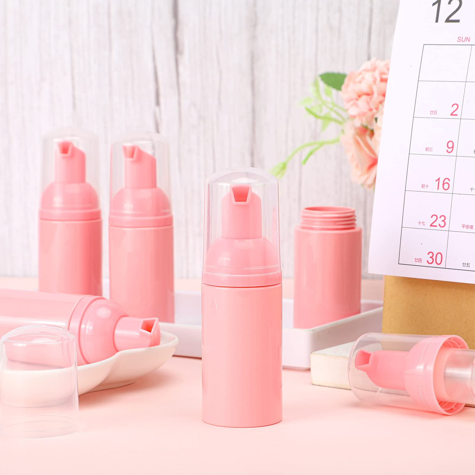 24 Pcs Foam Pump Bottles 1 Oz/ 30 ml Plastic Mini Empty Dispenser Travel Soap Foaming Bottles for Refillable Hand Sanitizer Lash Shampoo(Pink)