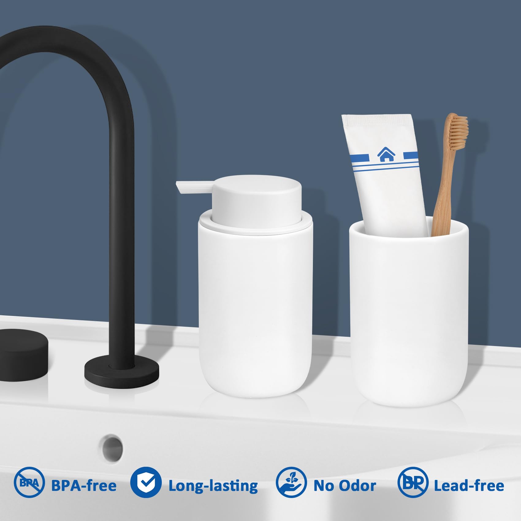 TOOZFO Soap Liquid Dispenser Ceramic with Easy-to-Press Pump Hand Liquid Dispenser for Shampoo Bathroom Countertop 13.5 oz
