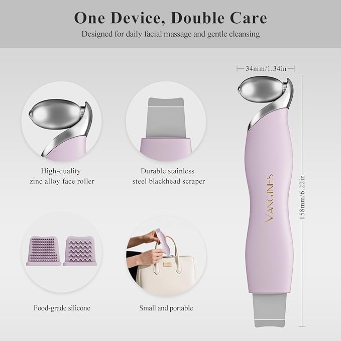 Vangines Blackhead Remover Tool with Ice Roller, Stainless Steel Face Scraper, Skin Scrubber Face Spatula for Deep Cleansing, 3-in-1 Skin Care Tool with 2 Silicone Brush Heads(Berry Mauve)