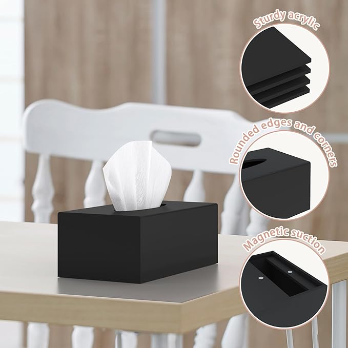SILUT Tissue Box Cover Rectangle, Tissue Box Holder Decorative, Acrylic Tissue Box Cover, Stylish Tissue Holder for Bathroom, Home, Restaurant, Kitchen - Matte Black