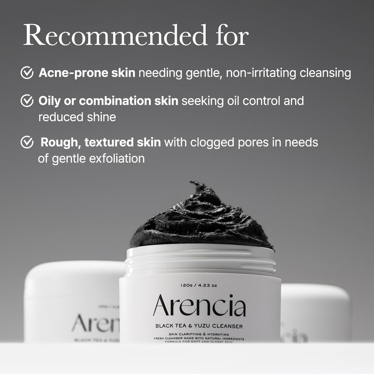 Arencia Black Tea Rice Mochi Face Cleanser, Deep-Cleansing, Pore Care, Sebum Control, Oily Skin 120g (4.23 oz)