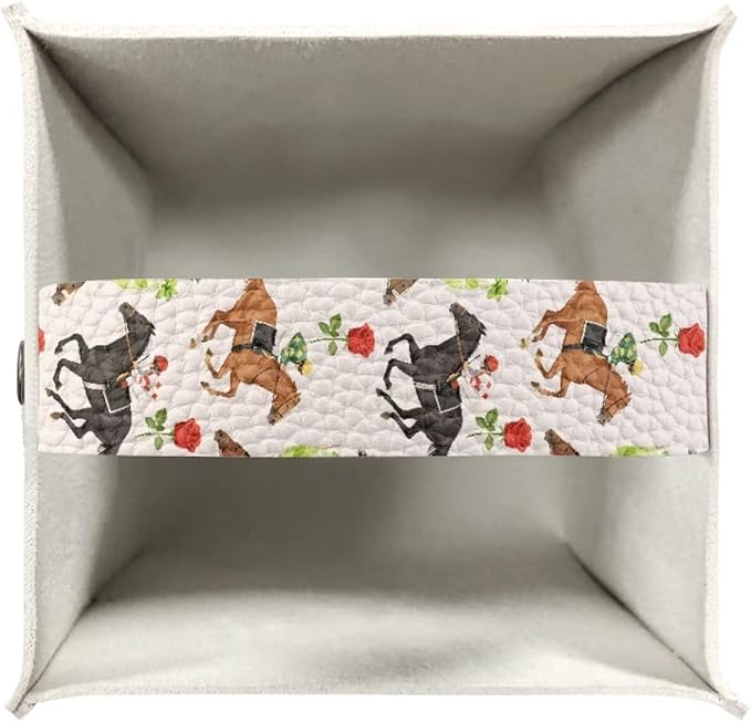 Racing Horse Flower Portable Tissue Box Holder, Lightweight PU Leather Square Tissue Cover with Metal Button, Easy Refill Waterproof Napkin Dispenser for Travel, Car, Office, and Bedroom