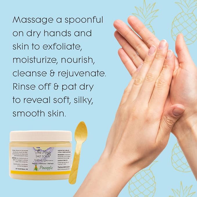 The Keys Salt Scrub -Sea Salt Scrub - Exfoliating Body Scrub with Wooden Spoon - Moisturizing Exfoliator for Hands, Foot, Bath, (12 Ounce (Pack of 12), Pineapple)