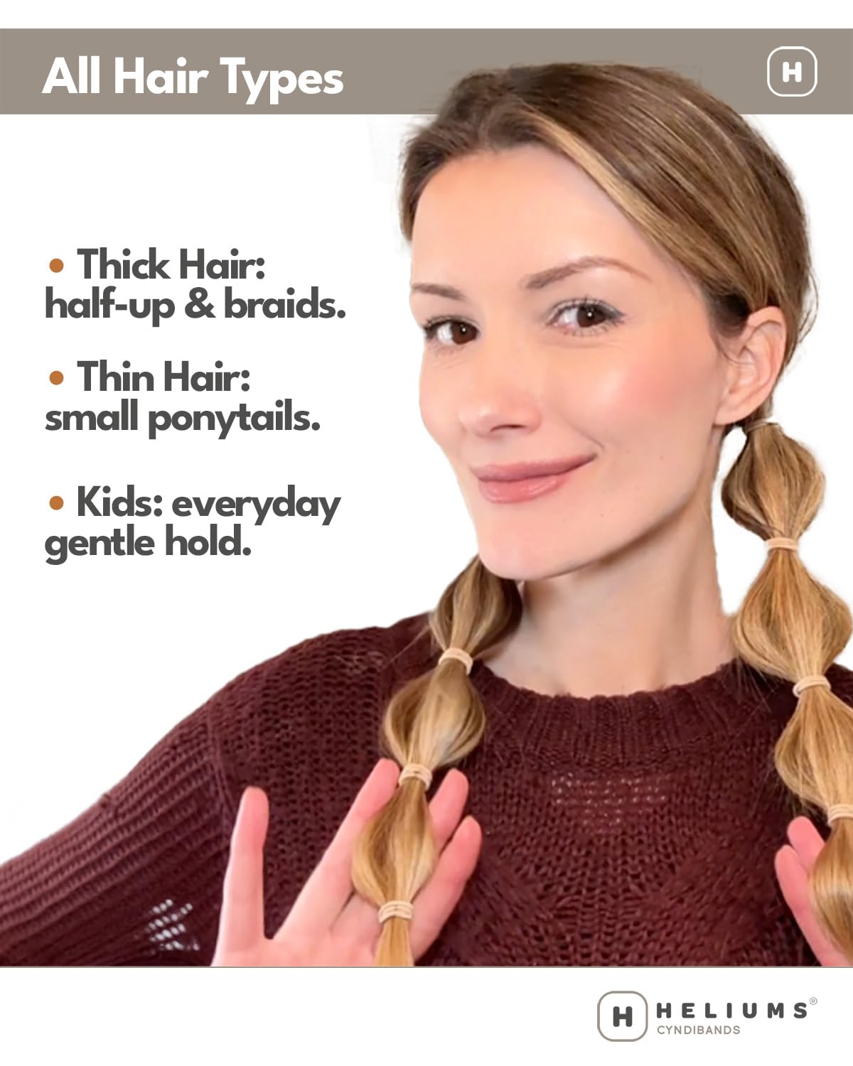 Heliums Small Hair Ties - Light Brown - No Damage Mini 1 Inch Reusable 2mm Elastics for Thin Hair and Kids, Neutral Ponytail Holders - 48 Count