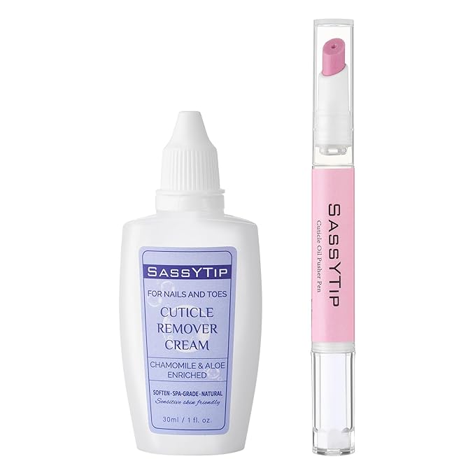 SASSYTIP Ceramic Cuticle Pusher & Oil Pen + Cuticle Remover Gel – Gentle Nail Care Kit, 2ml Scent-Rose Nourishing Oil, 1 fl. oz with Jojoba Oil & Vitamin E for Dry, Damaged Nails (Pink3.0&Gel)