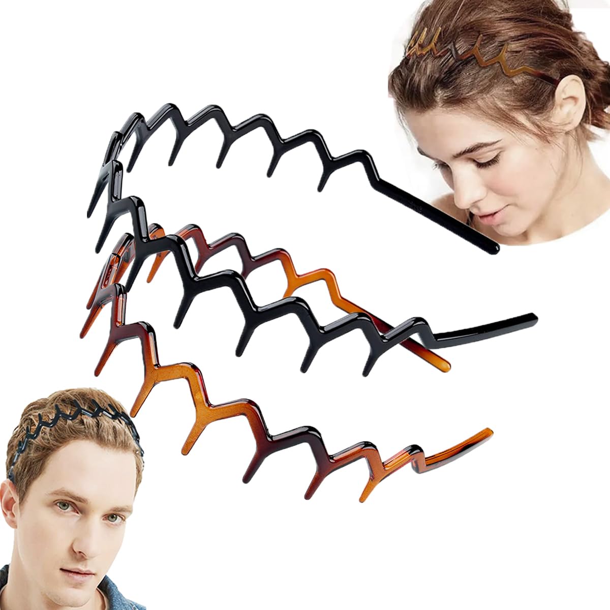 Vrose Flosi Fashion Wide Zig Zag Headbands for Women and Men - Plastic Wavy Hair Band with Teeth Comb - Classic 90s Hair Accessories for Face Washing Skin Care Makeup Hair Holder Everyday Use
