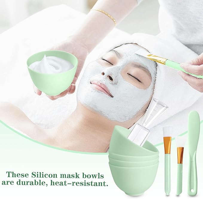 Silicone Face Mask Mixing Bowls - Microwave & Freezer Safe, Non-Stick Esthetician Bowls (Green)