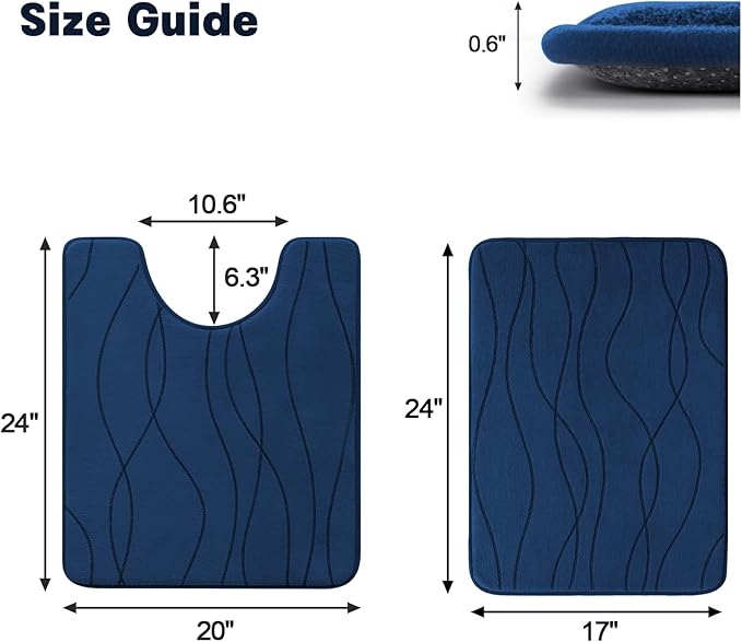 YIHOUSE Bathroom Rugs Set 2 Piece, Memory Foam Bath Mat Navy Blue