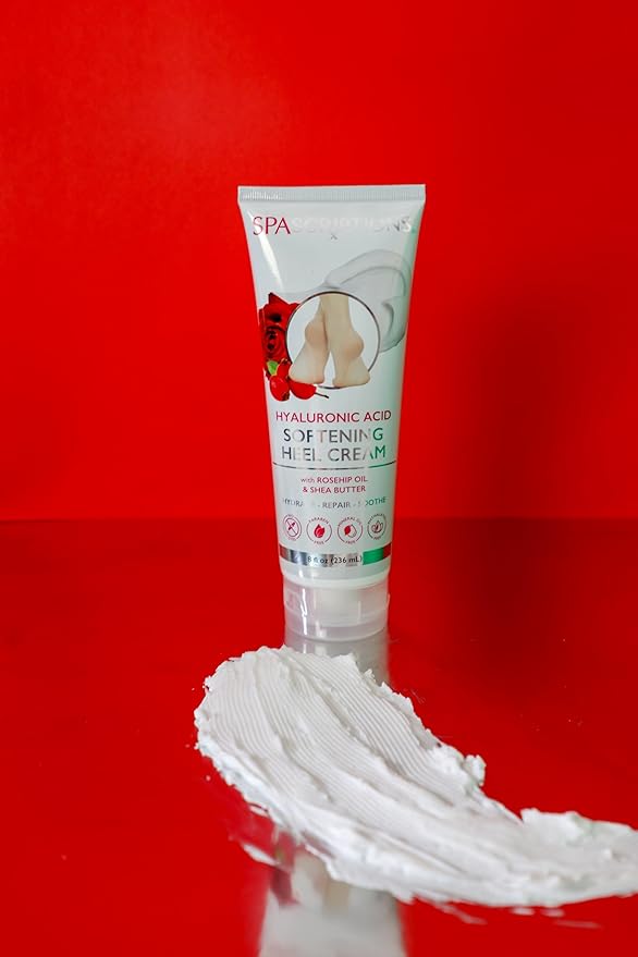 SpaScriptions Hyaluronic Acid Foot Cream For Dry Cracked Feet Repair – Softening Heel Moisturizer for Rough Dry Feet with Nourishing Rosehip Oil & Shea Butter, Paraben Free, 8 fl oz Daily Foot Care