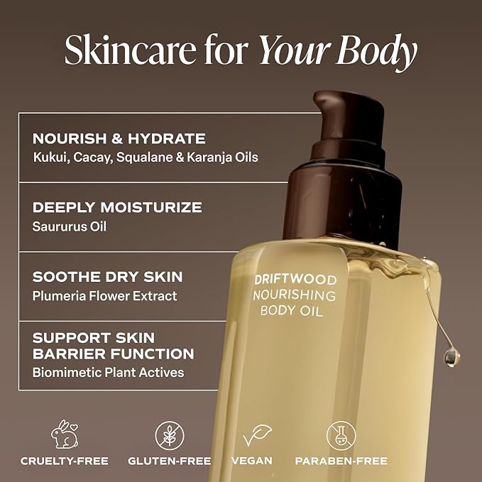 Saltair Body Oil – Silky After Shower and Bath Dry Oil for Women and Men – Non-Greasy, Well-Absorbing Moisturizer for Hydrating Dry Skin – Driftwood Scent, 4oz