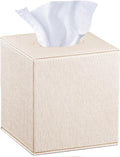 Leather Square Tissue Box Cover,Cut Tissues Cube Box Holder,Modern Facial Paper Organizer Storgage,Box Tissue Dispenser Decor Accessories for Bathroom NightStand Coffee Table Desk Home Office,Beige
