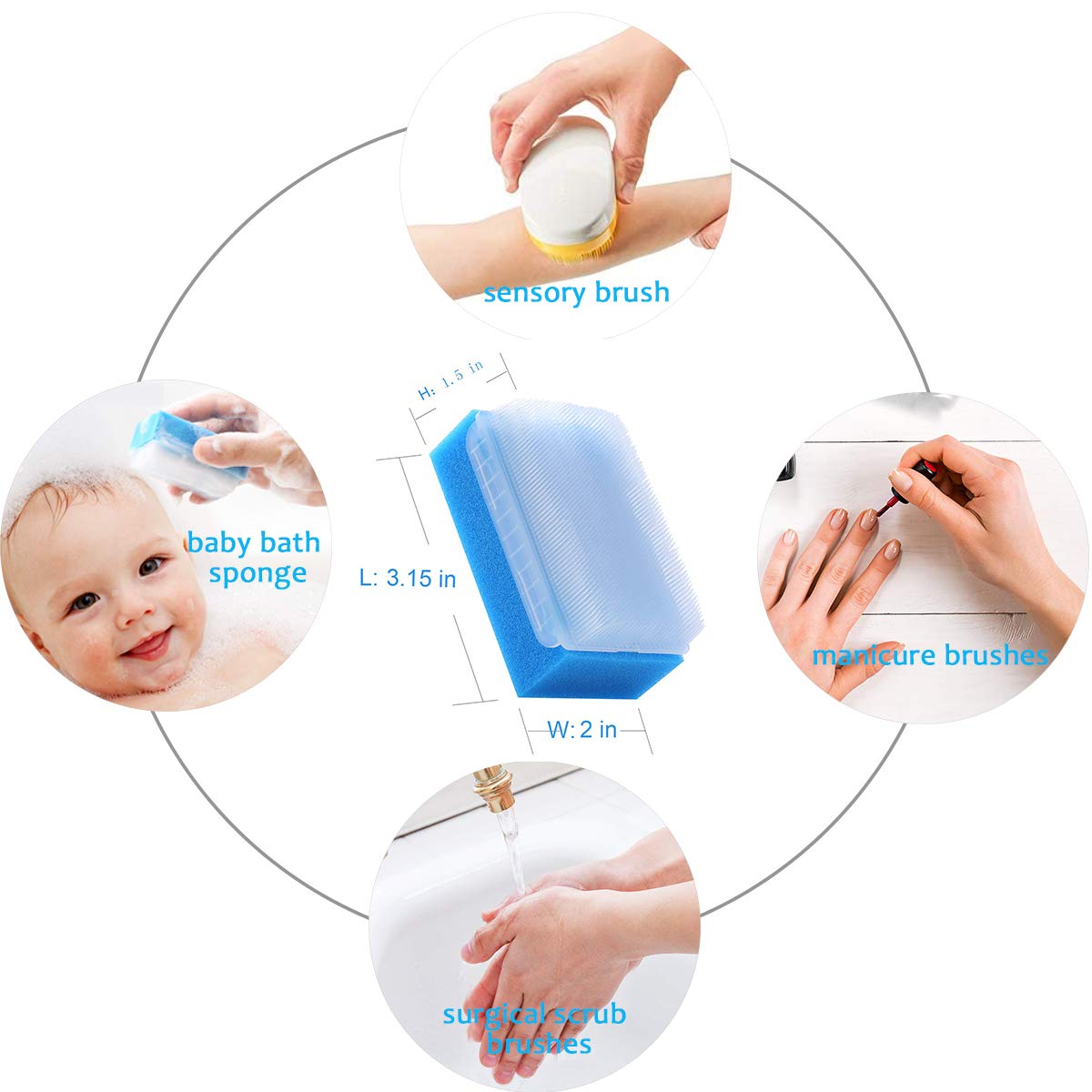 Wellgler's Autism Sensory Brush for Therapy,Surgical Scrub Brush,Bbaby Sponge for Bathing, Cradle Cap Brush (6Pack)