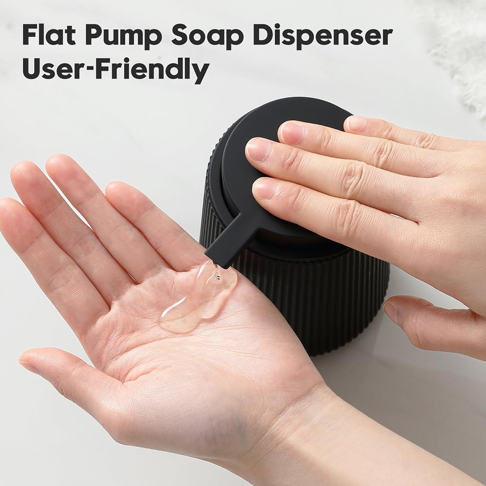 YAUKPH Striped Liquid Hand Soap Dispenser with Leak-Proof Pump for Bathroom and Kitchen Countertop 11oz Black