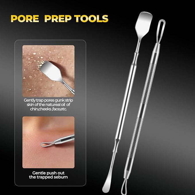 YGQQOY Professional Blackhead Remover Tools,Pimple Popper Tool Kit,Blemish, Whitehead Popping, 8 Pcs Zit Removing for Nose Face, Ingrown Hair Tweezers and Pore Prep Tool
