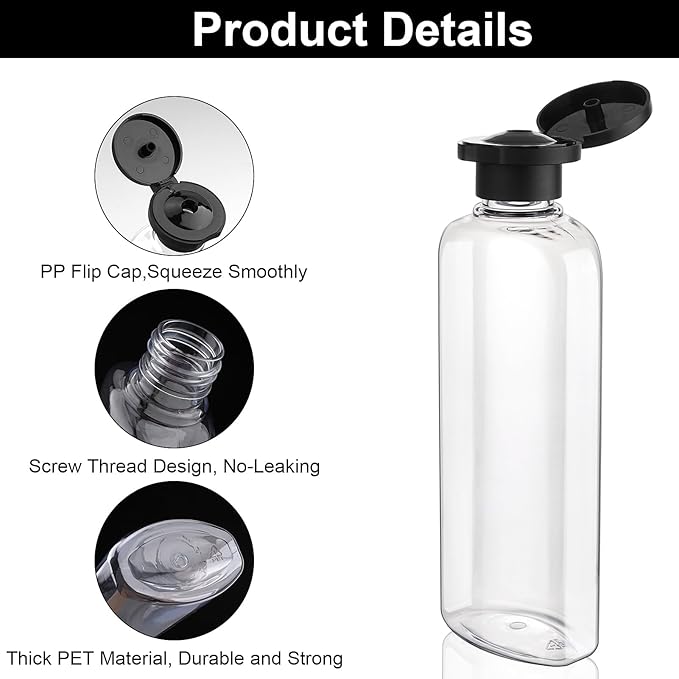 Wowang Travel Shampoo Bottles 7.7oz 5 Pack Leak Proof Squeeze Bottles with Flip Cap Refillable Containers for Toiletries