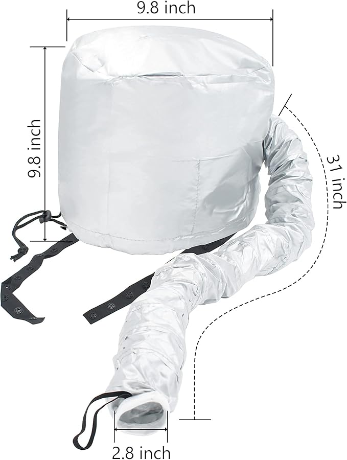 Safety Portable Hair Dryer Bonnet Attachment for Hair Styling, Adjustable Chin Strap and Side Fitting Drawstring Hood Dryers for Hair Home